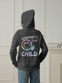 Tween Girls Graphic Print Warm Fleece Hoodie Sweatshirt, Comfortable For Autumn/Winter