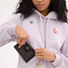 Coach Medium Corner Zip Wallet Leather Bifold Card Holder Wallet Clutch Bag Compact Ladies Purse In Signature Canvas,Snap Closure - Black - View 5