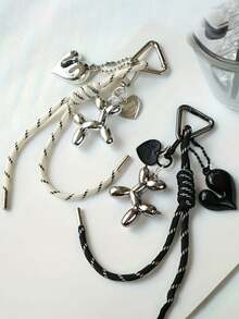 1pc Creative DIY Double Heart Shaped Keychain With Triangle Spring Clasp Dog Balloon Keychain Accessory Wallet Hanger Keychain Pendant Balloon Dog Keychain Fun Decorative Item Car Keychain Keychain Accessories - Multicolor - View 3