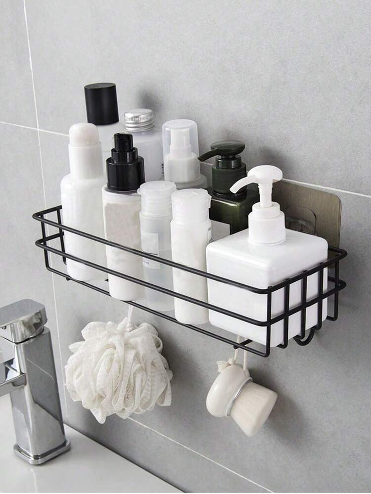 2pcs Bathroom Storage Rack, Wallmount Bathroom Organizer Rack Without Holes, Iron Bathroom Wall Mounted Toiletry Rack, Home Bathroom Decor, Bathroom Storage Organizer, Autumn Decor, Back To School Decor - Multicolor - View 9