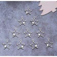 30 Pcs Double Stars Charms Metal Gold 1 X 0.87 Inch Large Pendants Connectors Kits Accessories Jewelry Making Kit Earring Keychain Crafting Project Finding Supplies - Silver - View 4