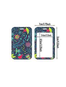 1pc ABS Green Floral Pattern Stylish Cartoon Pull-Push Card Holder Keychain Bag Pendant, Student Wristband Card Holder, Ladies Wristband Card Holder, ID Bus Protection Case, Student Campus Card Protection Case - Multicolor - View 6