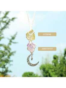 Natural Unpolished Stone Net Bag Pendant Made Of Braided Rope Featuring Amethyst, Rose Quartz, And Citrine. - Raw Stone Car Pendant - View 11