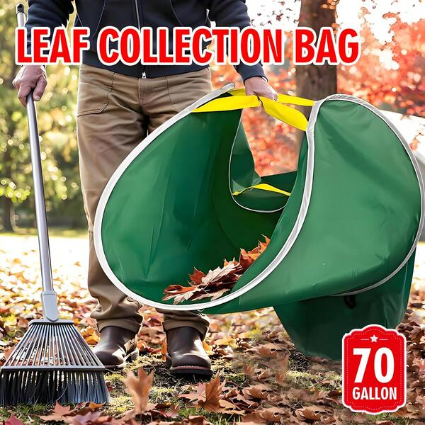 1pc 70 Gallon Extra Large Capacity Leaf Collection Bag, Oxford Cloth Green, Pop-Up Collapsible Reusable, Lightweight Handheld Outdoor Trash Leaf Grass Garbage Bag, Suitable For Home Garden Cleaning, Property/Municipal Sanitation/Landscaping Company Commercial Use