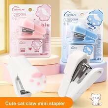 Cute Cat Paw Mini Stapler With Paw Print Design And Cat Ears - Manual Stapler, Suitable For Home Office, School, Cat Enthusiast Gift (Blue/Pink, Durable Plastic, Compatible With Staples).Available Office Study Portable Binding Documents Test Papers Student Cartoon Multifunctional Binding Machine With Staple Binding Machine Small Stationery Stapler Set Back To School Season - Hồng - Xem 3