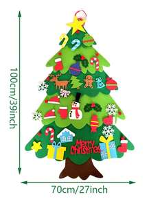 一套绿色 DIY 毛毡圣诞树圣诞快乐装饰品适用于家庭圣诞装饰圣诞礼物圣诞老人新年树（无圣诞灯）