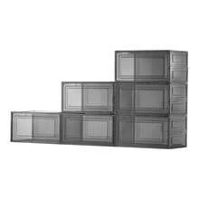 Shoe Storage Boxes, 6 Pack Clear Stackable Shoe Boxes Storage Organizers With Magnetic Door, Fit Up To US Size 13, Plastic Sneaker Containers For High Heels, Boots, And Hats, Transparent Black - Fully transparent magnetic clasp set (6 pieces, black) - 查看 8