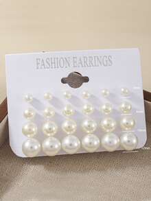 12 Pairs/Set Classic Minimalist Pearl Stud Earrings, Women's Jewelry, Summer Jewelry, Suitable For Daily Wear - Beige - View 5