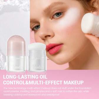 PINK KEY Polvo de ajuste mate blanco con borla, polvo fijador y difuminador de poros, polvo suelto traslúcido para uso durante todo el día