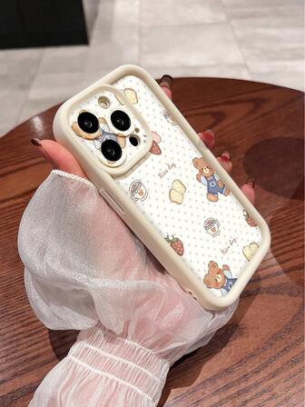 1 adet Yeni Moda Karikatür Polka Dot Ayı Desenli TPU Düz Renk Darbeye Dayanıklı Yumuşak Telefon Kılıfı Apple Telefonlarla Uyumlu
