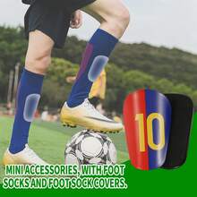 1 Pair Red & Blue Striped No.10 Football Shin Guards, Comfortable Fit, Unique Size Design Suitable For Football Or Other Sports - Multicolor - View 4