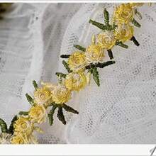 1,6 cm Nastro di pizzo con rose simulate, accessorio per abbigliamento, decorazione floreale fai-da-te, nastro in poliestere romantico - 2 viola - Visualizzare 9