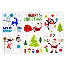 Christmas Window Clings 6 Sheets - Gel Stickers Reusable Xmas Decorations - Santa, Snowflake, Penguin, Snowman, Tree - Holiday Window Decor - 多色296 - 查看 1