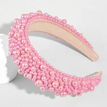 1pcs New European And American Thick Bottom Sponge Large And Small Pearl Headband Wide Headband Handmade Baroque Hair Accessory - màu đen - Xem 9
