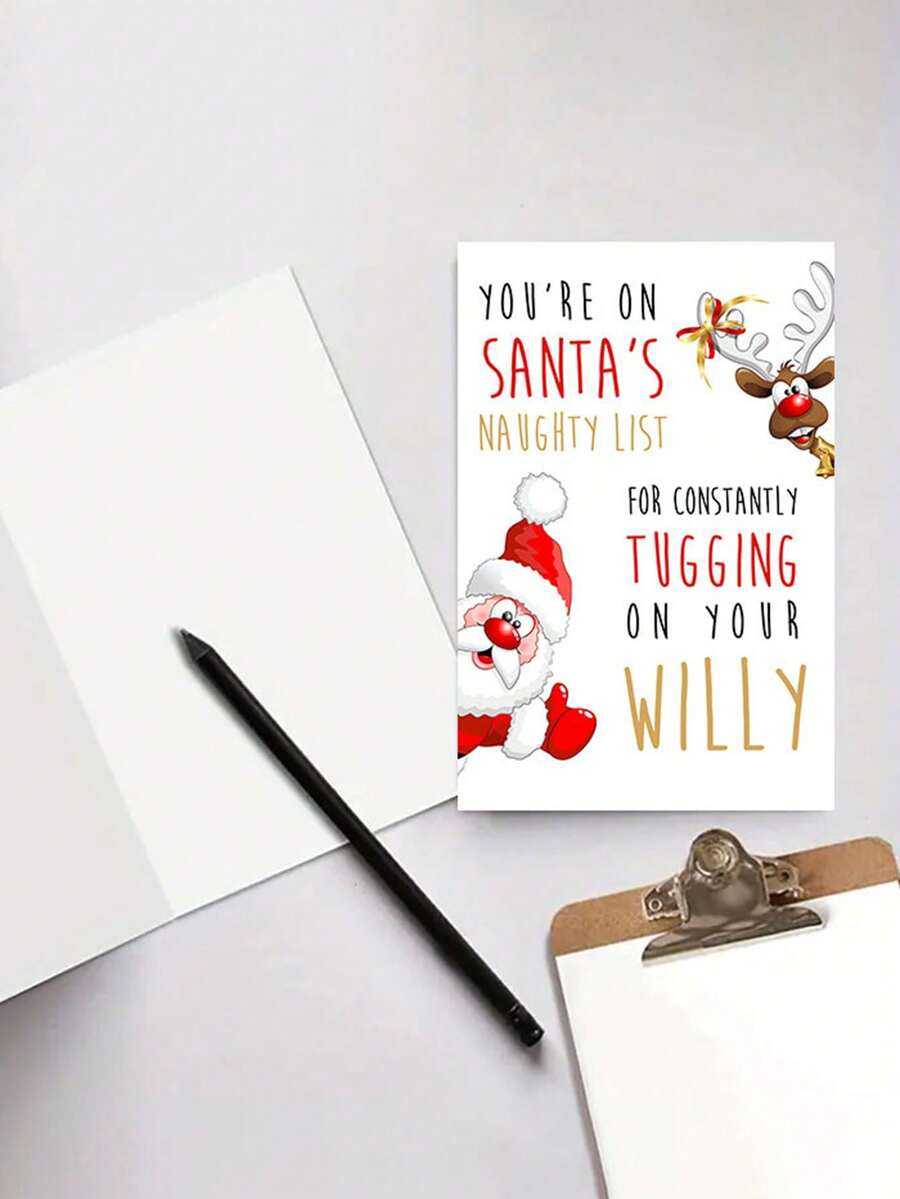1pc Funny Christmas Greeting Card, Mischievous Blessing Card With Santa Claus And Reindeer, Children's Christmas Card To Exchange, Best Gift For Friends During Holidays - Multicolor - View 1