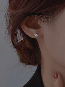 Nooxian 2只月光石耳钉，女士简约夏季耳环，螺丝耳堵，小巧精致首饰 - 銀色 - 查看 4