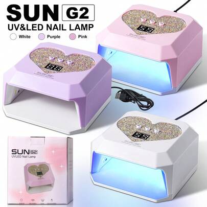 21颗LED水钻美甲灯，SUN G2 UV LED美甲烘干机，3种定时设置，快速固化凝胶指甲油，USB供电，白/粉/紫三色可选，美甲爱好者礼物