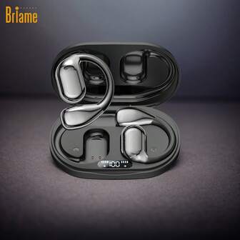  Briame OWS 运动无线耳机，纯低音无线耳机，带耳挂，包耳式无线耳机，配备 LED 显示屏、触控功能、Type-C 充电接口，运动耳机，适合跑步、骑行、游戏等运动，兼容所有智能手机，200mAh 电池