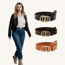3件套加大码女士经典PU皮腰带，配3个合金环扣，时尚百搭，适合所有季节，夏季、秋季、万圣节等场合。