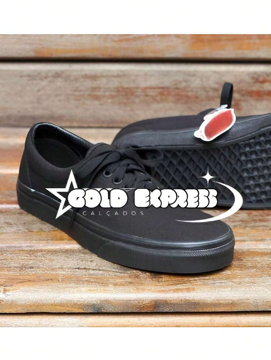 Authentic Men's Casual Basic Skater Sneakers In Various Colors, Unisex, Non-Slip, Sizes 34 To 43, 24-Hour Shipping - Black - View 1
