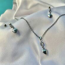 Women's Set: Earrings, Necklace, Cubic Zirconia, Crystal, And Heart, Stainless Steel Costume Jewelry - 銀色 - 查看 9