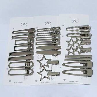 24pcs/Set Women Silver Star & Cloud Cute Fashion Hair Clips, Suitable For Short Hair Daily Use, Women Accessories