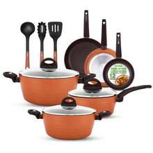 12-Piece Granite Nonstick Cookware Set, Induction Compatible Pot & Pan Set With Glass Lids, Oven & Dishwasher Kitchen Cooking Set - Multicolor - View 1