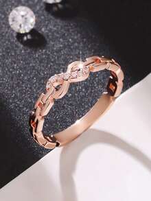 1 件简约时尚个性化锆石戒指，情人节、母亲节、生日礼物 - 玫瑰金 - 查看 10