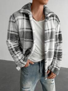 WAIT HIM Men's Casual Plaid Striped Thermal Lined Warm Shacket