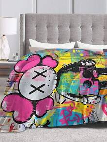 Kawss Kawaii Kaw Blanket The Ultimate Anime Fan Gift - Luxuriously Soft Flannel Blanket, Cartoon Printed Throw For Home, Camping, Travel, Perfect For Christmas & Birthdays - màu đen - Xem 4