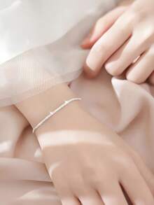 ELSEDES 1 pieza Brazalete elegante y de moda de plata de ley S925 con estrellas brillantes, adecuado para uso diario y de fiesta de mujeres - Plateado - Ver 2