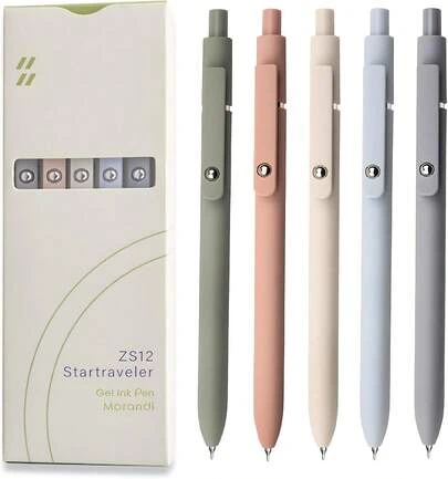 Gel Pens, 5 Pcs 0.5mm Black Ink Pens Fine Point Smooth Writing Pens, High-End Series Pens For Journaling Note Taking, Cute Office School Supplies Gifts For Women Men (Morandi)