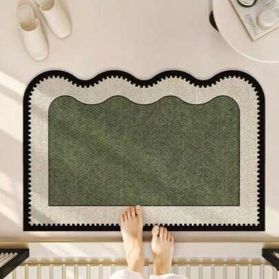 1件橄榄绿几何纹理门垫，简约波浪边玄关垫，艺术地毯，春季柔软家居装饰玄关垫，可爱时尚的设计增添独特视觉效果 - 柔软，可机洗，适用于客厅、卧室、书房或阳台；房间装饰、派对装饰、节日礼物；可水洗，现代风格地毯