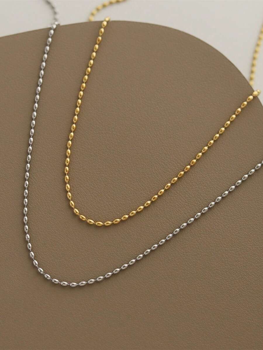 1条不锈钢防水不褪色极简主义串珠项链，适合女性日常佩戴 - 珠鍊 - 查看 1