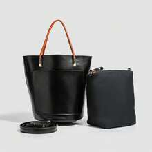 New Bucket-Shaped Tote Bag For Women, High-Quality, Large Capacity, Commuter Bag, Versatile Shoulder & Handbag - Black - View 2