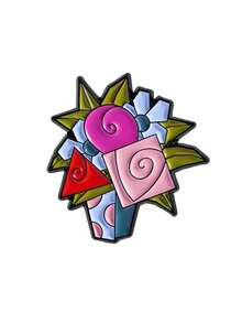 1pc Abstract Floral Brooch Set, Metal Enamel Pins, Personalized Fashion Accessory - Multicolor - View 9