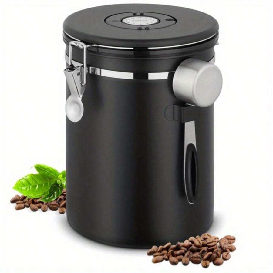 1 Heart-Shaped Stainless Steel Airtight Coffee Bean Storage Jar With Date Stamp Lid - 304 Grade Multi-Purpose Food Storage Container For Coffee, Tea, Cereals, And Dry Goods - Locks In Freshness And Keeps Brewing Records - màu đen - Xem 1