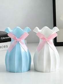 1pc Simple Creative Pineapple Plastic Vase Home Art Placement Vase Living Room Tea Table Desktop Ornament Vase Bow In Random Colors