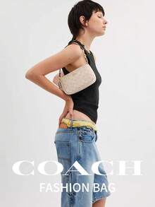 Coach Nolita 19 Shoulder Bag In Signature Canvas Purse for Women Bags Vintage Underarm Bag Square Satchel Handbag Travel Elegant Bag - 沙色拼白色 - 查看 2