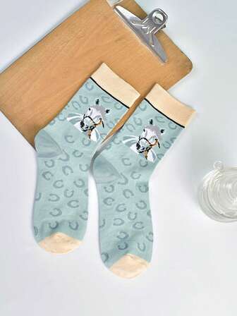 1 Pair Soft & Comfortable Zebra Pattern Socks, Fashion , Women Mid-Calf Socks, Spring & Autumn
