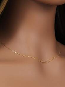 ELSEDES 1条简约时尚的链条项链，长度可调节，适合女性日常佩戴 - 金色 - 查看 2
