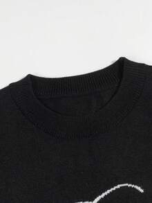 Open Phase ANDREILEE Spring Summer Unisex Casual Loose Fit Round Neck Pullover Knitted Numeric Short Sleeve Sweater Top - Black - View 5