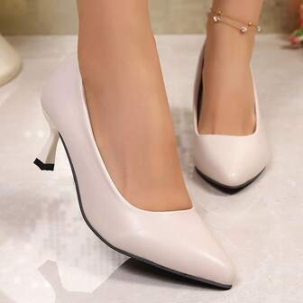 1 Pair Solid Color Outdoor PU Leather Glossy High Heel Pumps, Suitable For Party And All Seasons