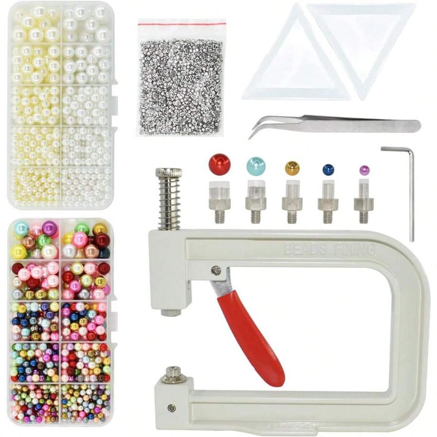 Pearl Beads Hand Press Pearl Setting Tool Set, Beads Rivet Fixing Machine, DIY Handmade Pearl Setting Machine With Beads Nails Screw Heads Tweezers Wrench Trays For DIY Crafts Accessories - 預設 - 查看 1