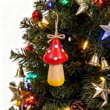 Figura de hongo de madera, decoración colgante para árbol de Navidad, adornos de mesa navideños para fiesta en el hogar, decoración de otoño, decoración de Halloween, regalo de Navidad, clásico y elegante, , alta tasa de recompra. - Multicolor - Ver 4