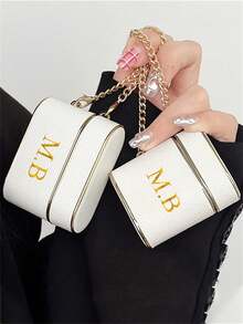 [Customized]Personalized Luxury Personalized Letter Name Customized Soft Cover For 1 2 3 4 Pro 2 Cylindrical Litchi Pattern Faux Leather Earphone Case - Multicolor - View 5