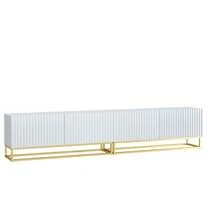 Ripple Duo TV Unit 200cm - Modern Fluted Design With Push To Open Doors - White - View 10