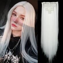 22英寸直发合成假发，7片装直发接发套装，带隐形夹，可延长头发长度 - 彩色 - 查看 35