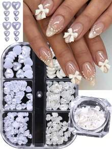 12 ô/1 hộp hình trái tim ngọc trai trắng trang trí móng tay nghệ thuật ngọc trai phẳng đính ngọc trai giả 3D trang sức phụ kiện làm móng tự làm cho tiệm, móng tay ấn, đồ dùng làm móng, đá quý làm móng, đồ dùng làm móng ngày lễ tình nhân - Nhiều màu - Xem 1