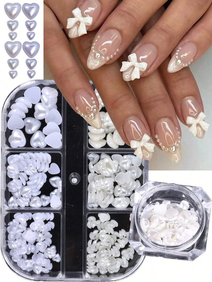 12 ô/1 hộp hình trái tim ngọc trai trắng trang trí móng tay nghệ thuật ngọc trai phẳng đính ngọc trai giả 3D trang sức phụ kiện làm móng tự làm cho tiệm, móng tay ấn, đồ dùng làm móng, đá quý làm móng, đồ dùng làm móng ngày lễ tình nhân - Nhiều màu - Xem 1